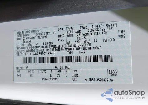 2023 Ford Transit-250 from USA, damaged, VIN 1FTBR1C85PKC12428